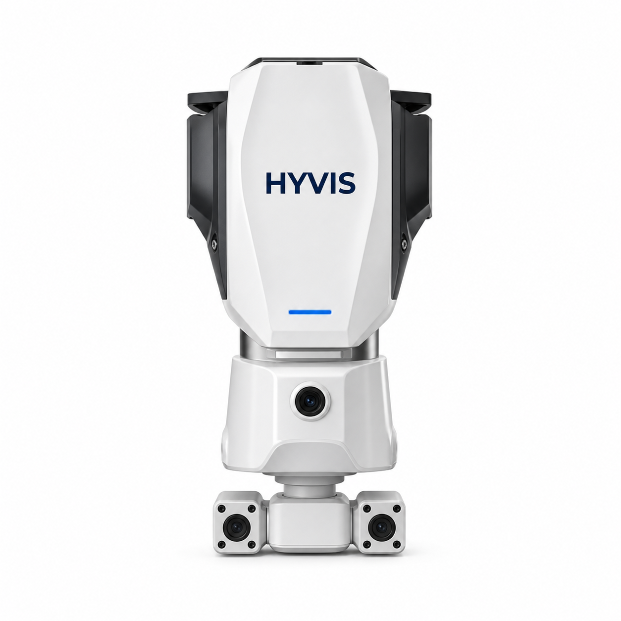 Suspended HYVIS ceiling-rail inspection robot isolated on a white background