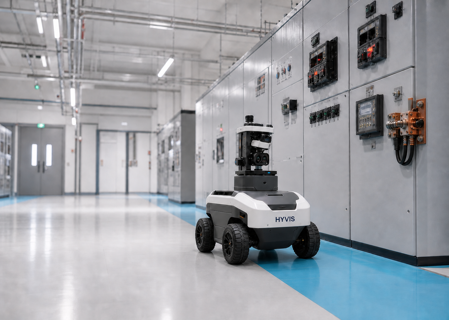 HYVIS autonomous inspection robot beside industrial switchgear