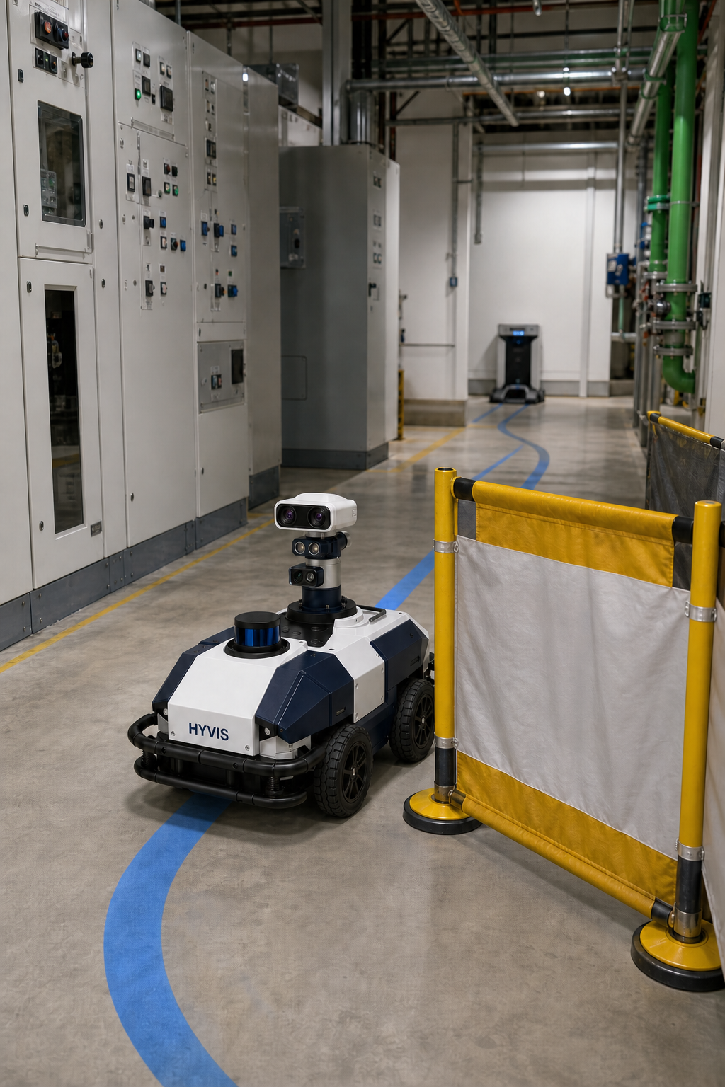 HYVIS inspection rover following a planned route around a maintenance barrier