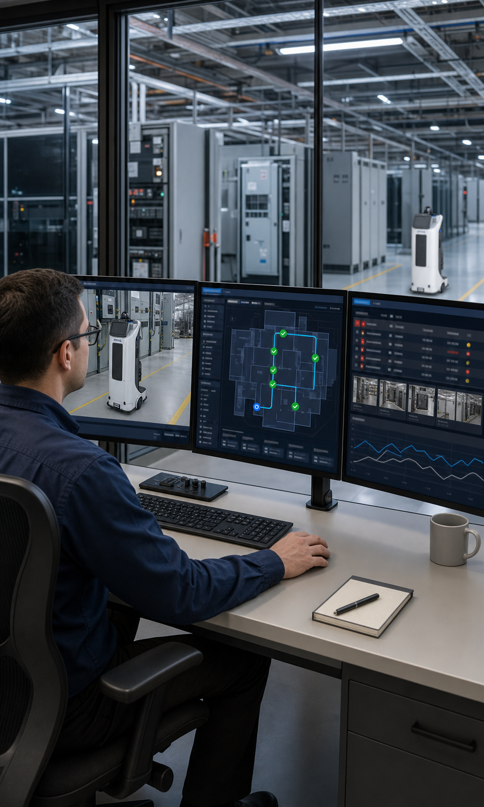 Industrial operator reviewing a HYVIS mission route, alerts and inspection evidence