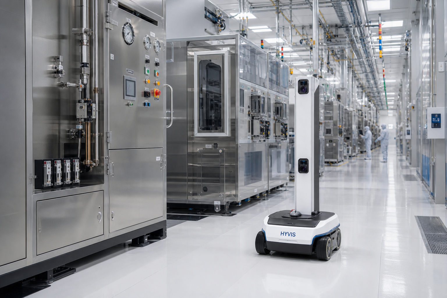 HYVIS cleanroom inspection platform operating beside semiconductor process equipment